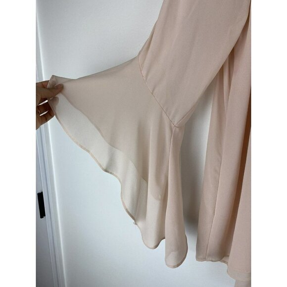 Hayden Los Angeles Womens Blouse Size XL Blush Pink Sheer Flowy Bell Sleeve - Picture 3 of 8